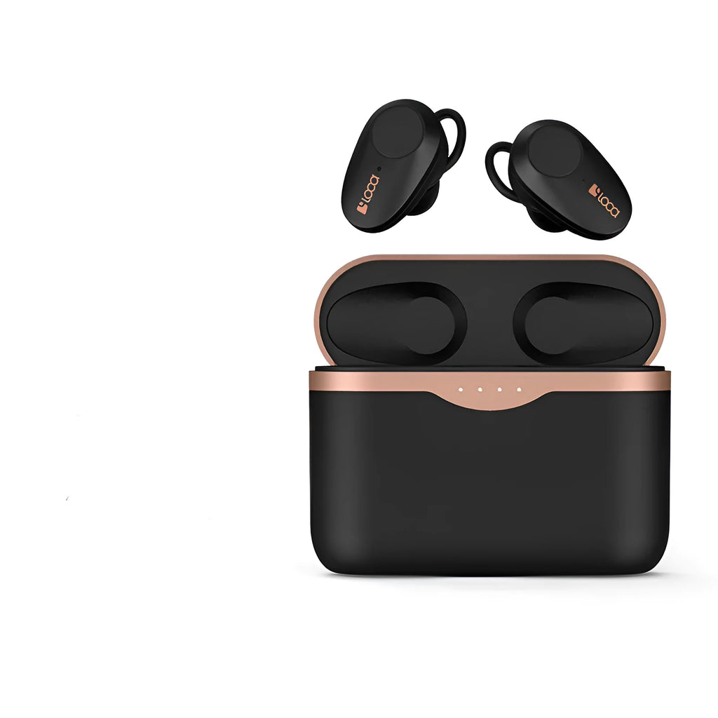 Black wireless Bluetooth headset with charging stand featuring active noise cancellation