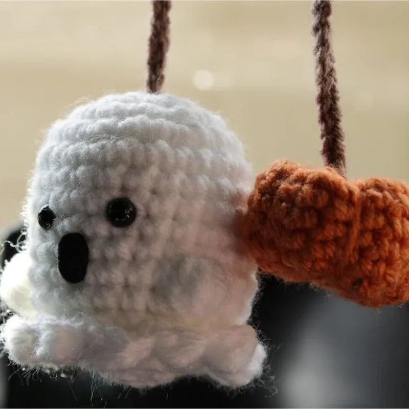 Polyester automobile hanging ornament with cartoon designs like bat, ghost, pumpkin, and monster.