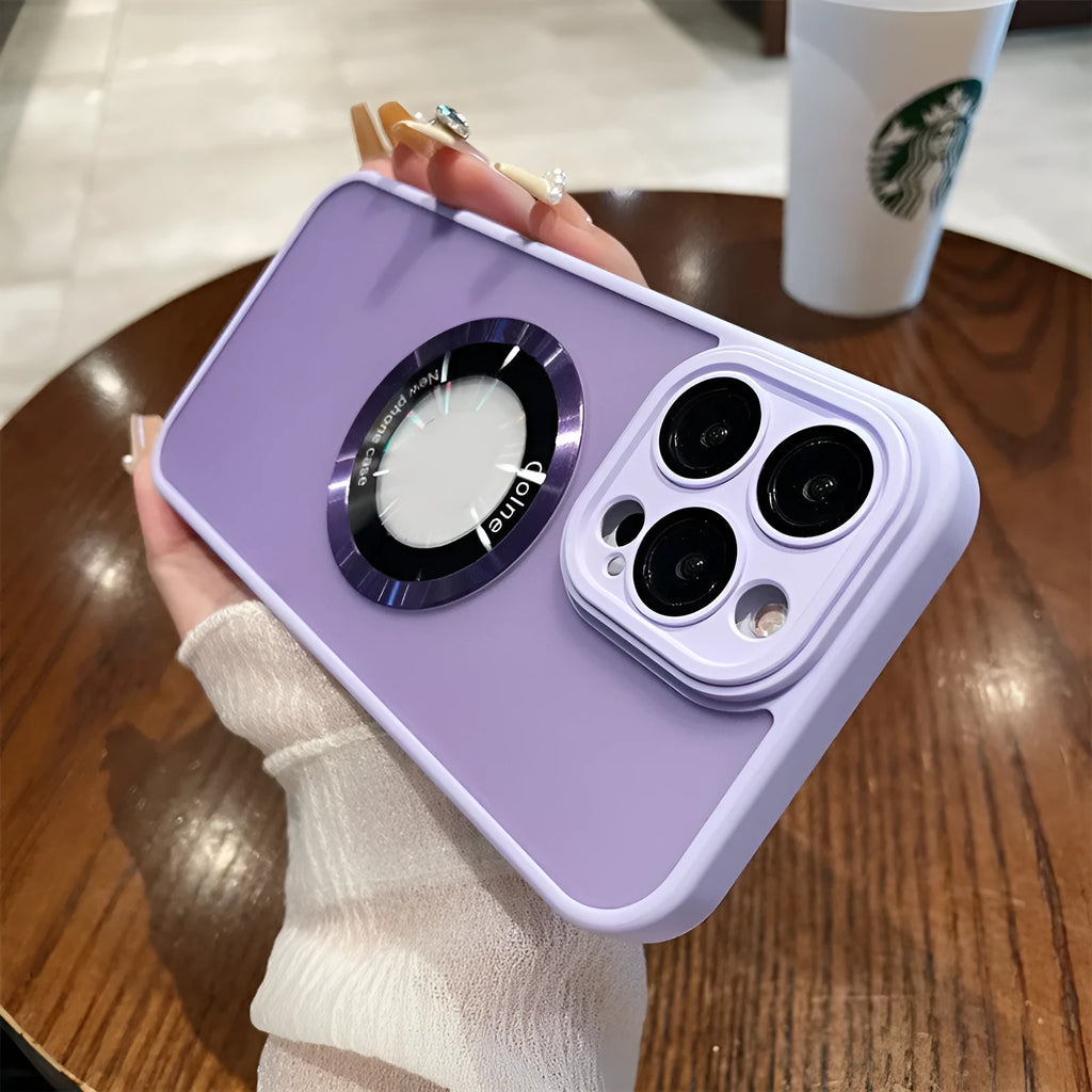 Frosted PC iPhone 15 phone case with magnetic skin suction in blue colour showing shockproof protection