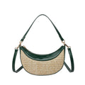 Hard straw crossbody dumpling bag showing sandwich pocket and internal zipper compartments