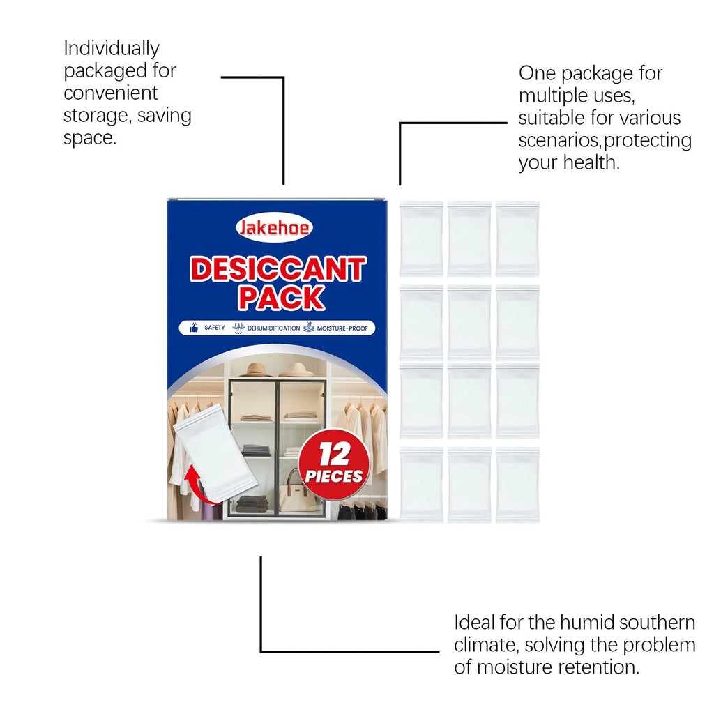 Pack of 12 white anti-odor desiccant pieces for household moisture absorption.