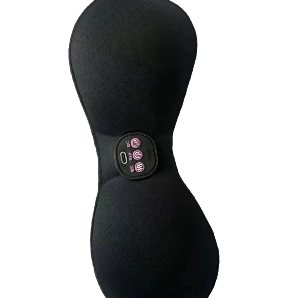 Black electric massage bra with chest paste and 3-key English liner for vibration therapy