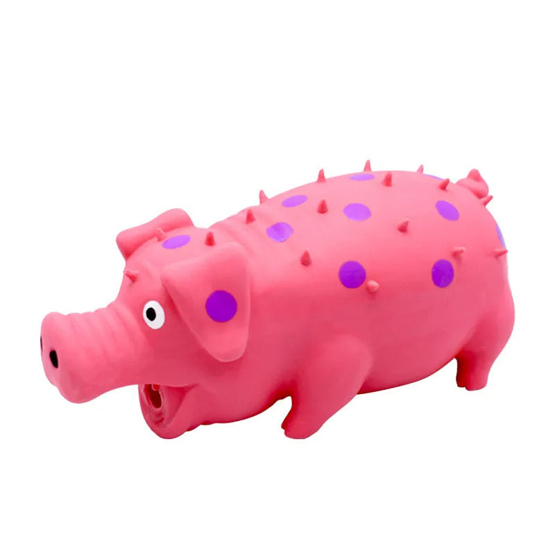 Colourful pig-shaped dog chew toy with textured surface and squeaker for teeth cleaning