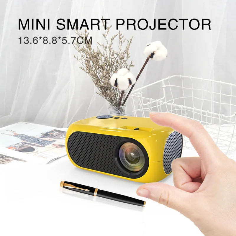 M24 micro mini portable LED projector in gold or white with compact ABS plastic build