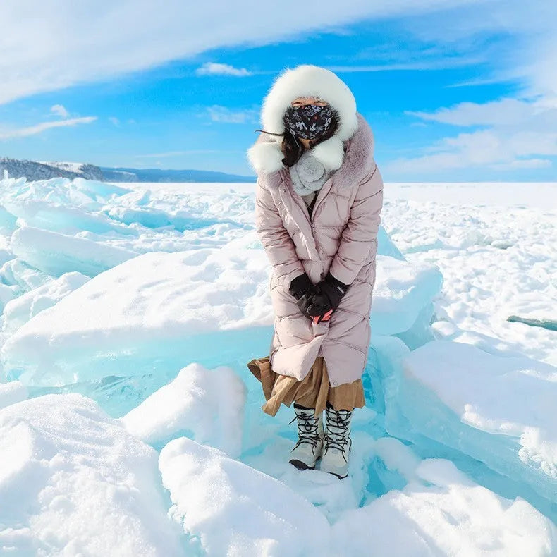 Women's mid-calf thermal snow boots in genuine leather with round toe, available in multiple colours