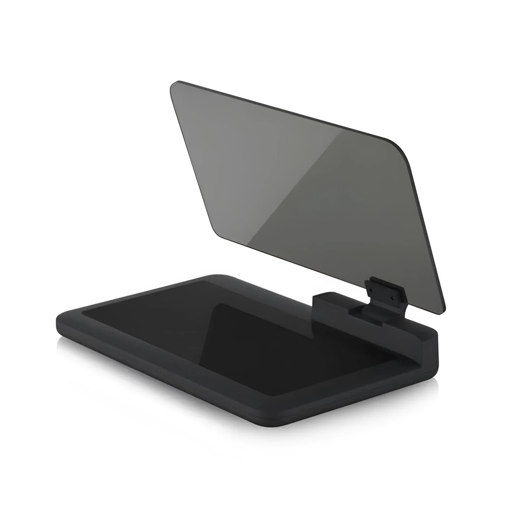 Universal smartphone car holder with organic glass panel for windscreen navigation projection