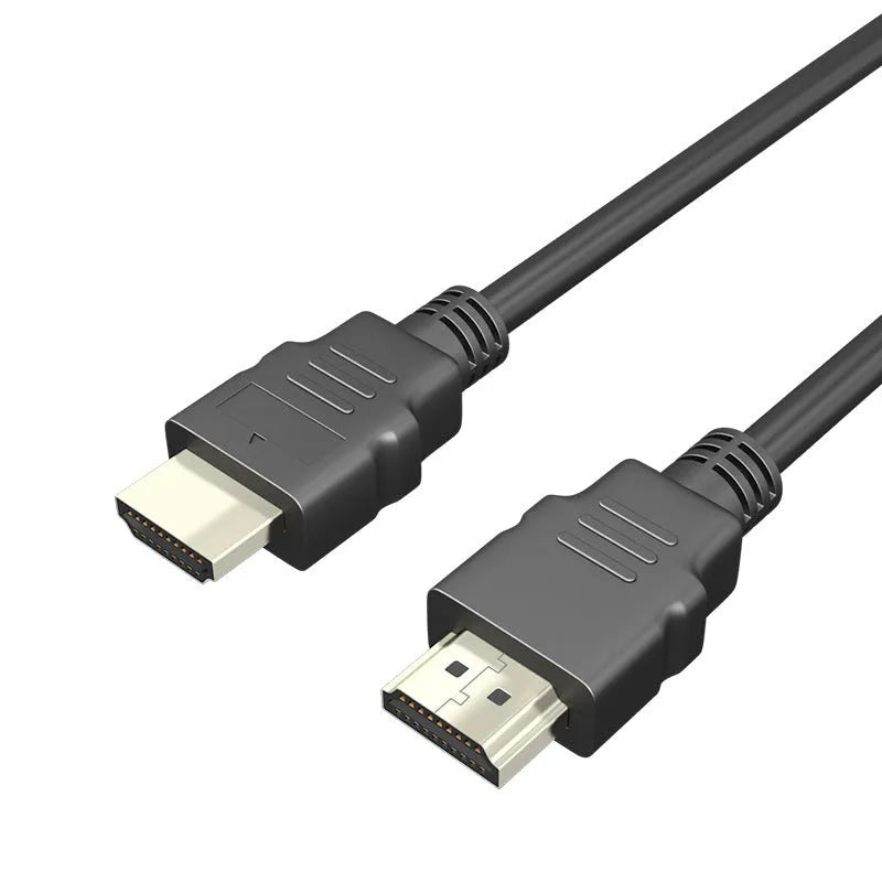 Black HDMI cable with nickel-plated connectors, shown in available lengths of 1m, 1.5m, 3m, and 5m.