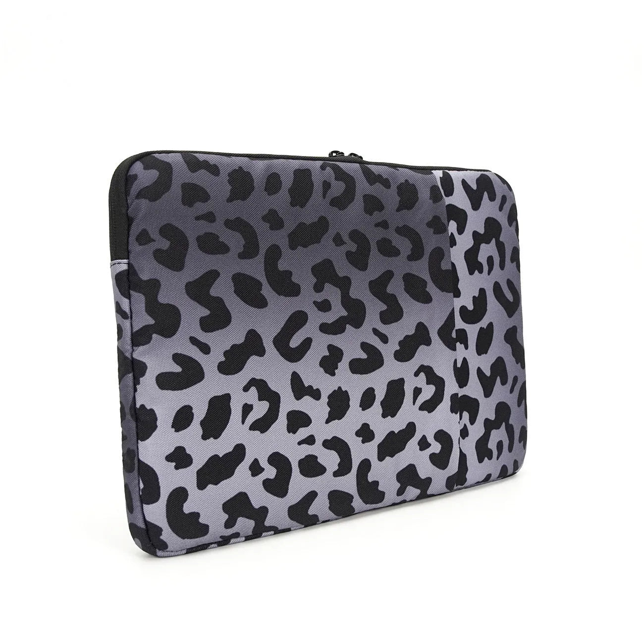 Leopard print laptop sleeve for 13-inch and 15.6-inch computers with waterproof anti-shock protection.