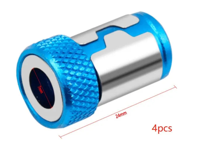 Light blue magnetic screwdriver bit with slotted head and metric compatibility