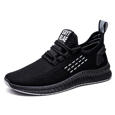 Men's low-top casual trainers with three-bar stripe pattern and cross-strap design in Flying Weave fabric