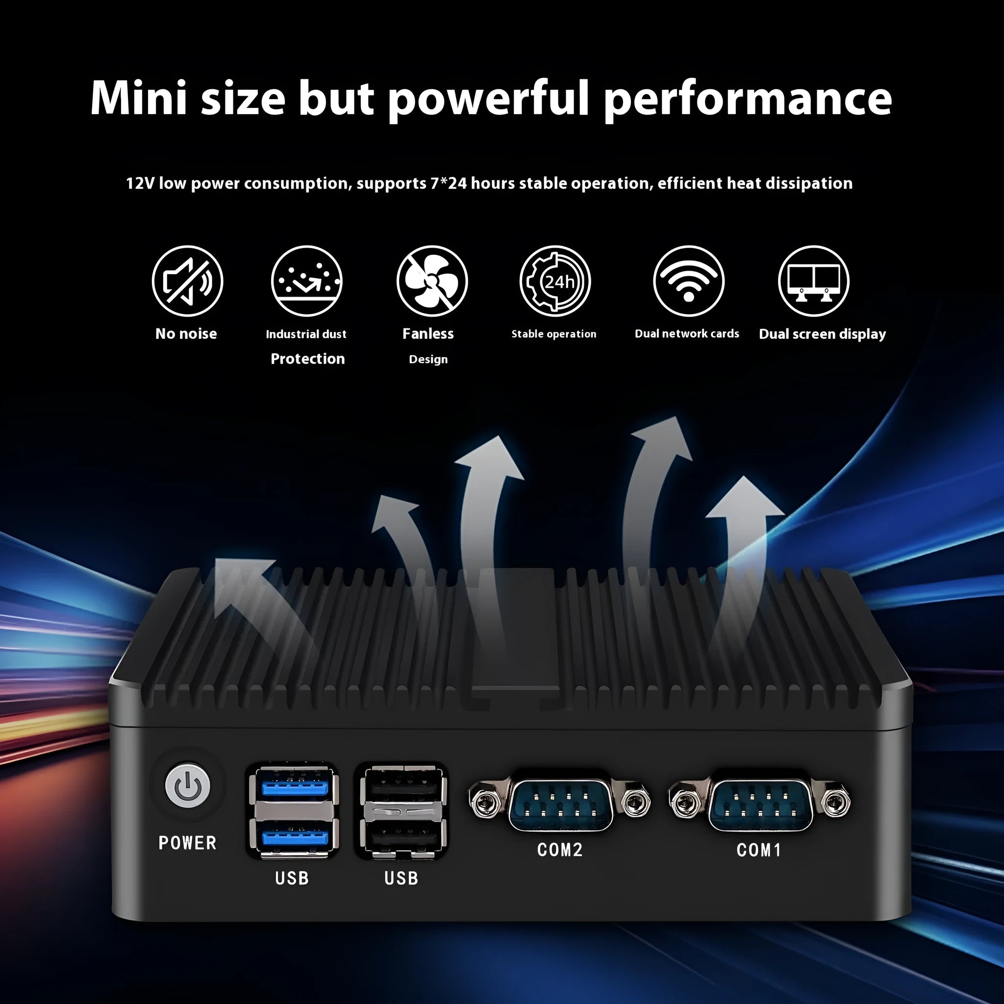 Industrial control quad-core fanless mini-host computer with compact aluminium chassis