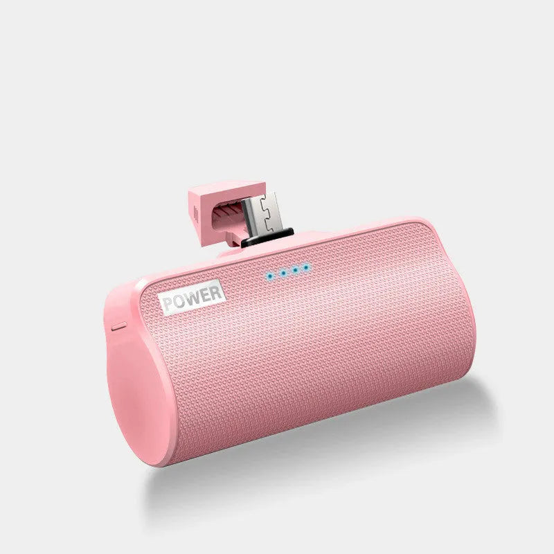 Universal portable power bank in black, green, pink, or white with 3000 mAh capacity for Android, iPhone, and Type-C phones