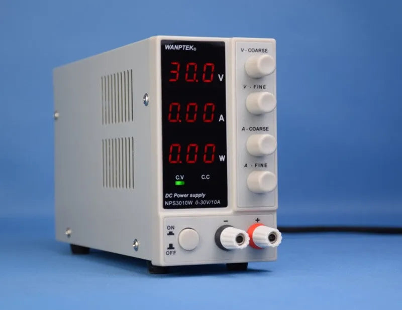 White adjustable DC bench power supply model S605W with 60V 5A output for mobile phone and notebook repair.