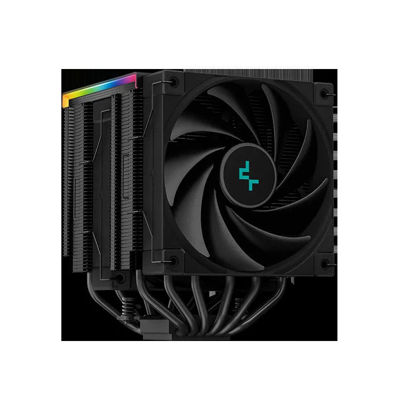 Black twin tower CPU air cooler with digital temperature display and dual fans