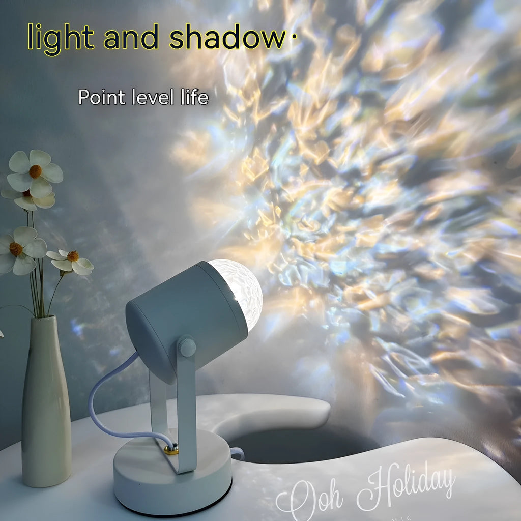 Dynamic water ripple ambience table lamp projecting moving light patterns
