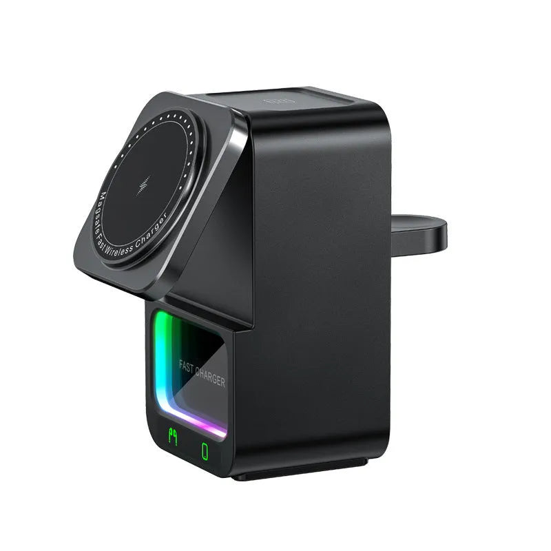 White and black 5-in-1 Bluetooth speaker wireless charger with QC3.0 fast charging