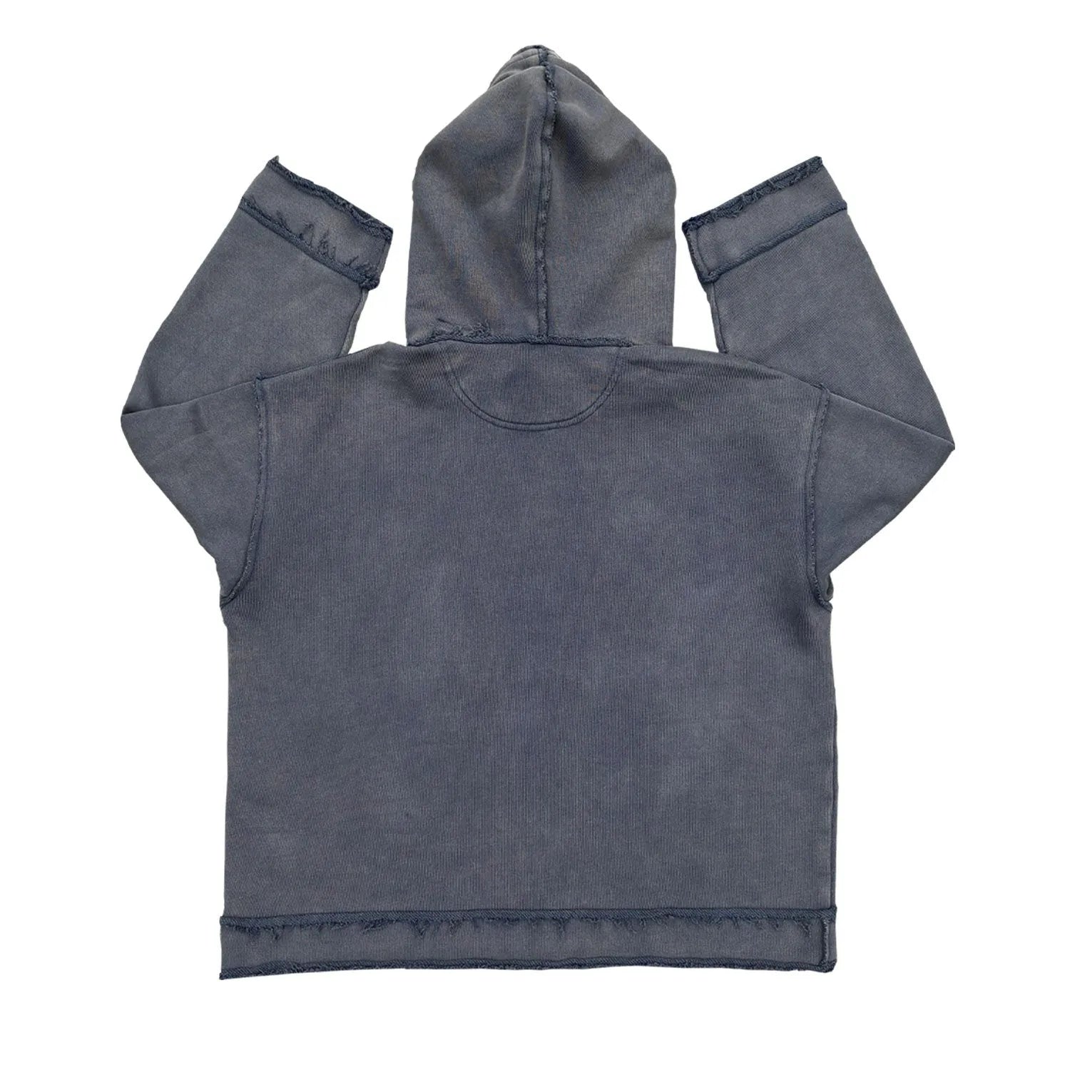 Dark blue unisex hoodie sweater showing reverse colour variation and standard hoodie features