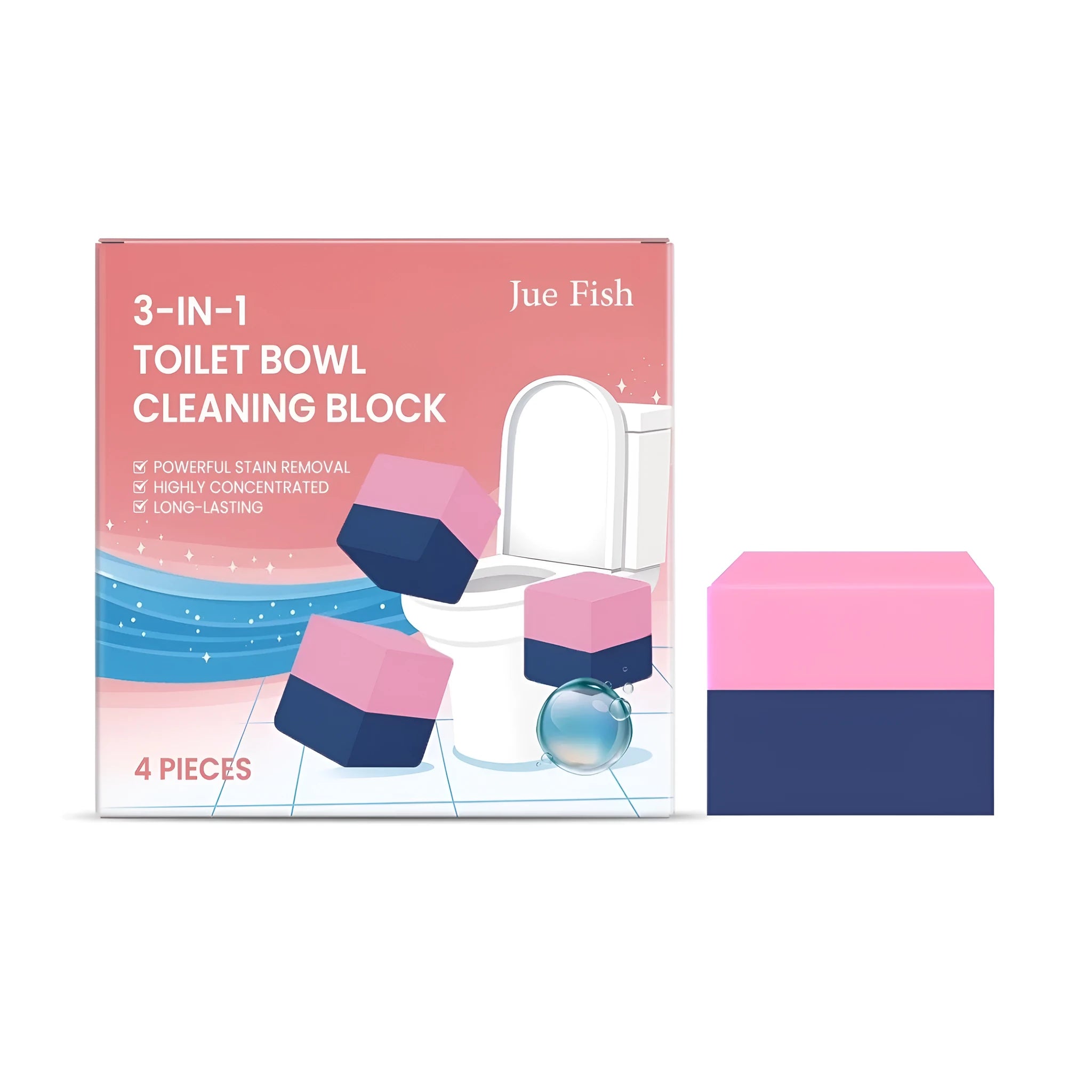 Four blue toilet cleaning blocks in packaging for cistern placement.