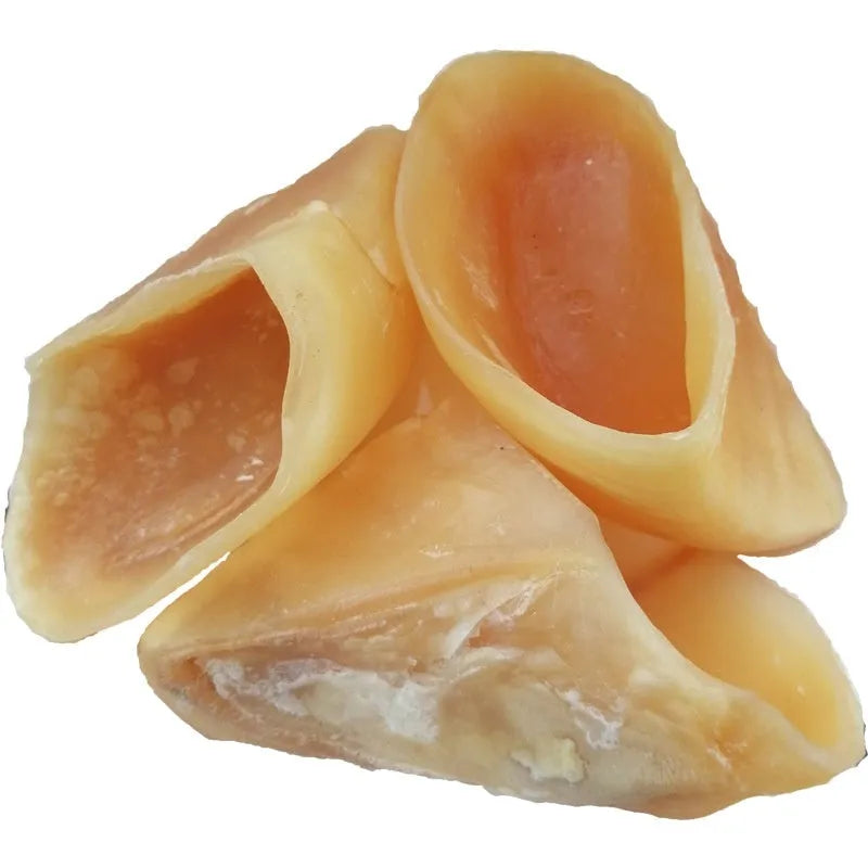 Natural cowhide dog grinding rod chew in hoof shell colour with size options for small and large dogs