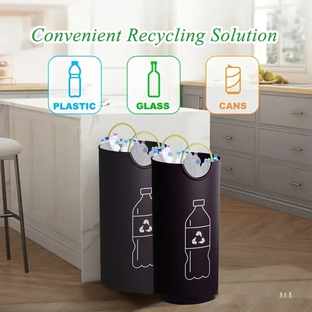 Portable round plastic trash can 38cm wide 72cm tall with removable garbage bag