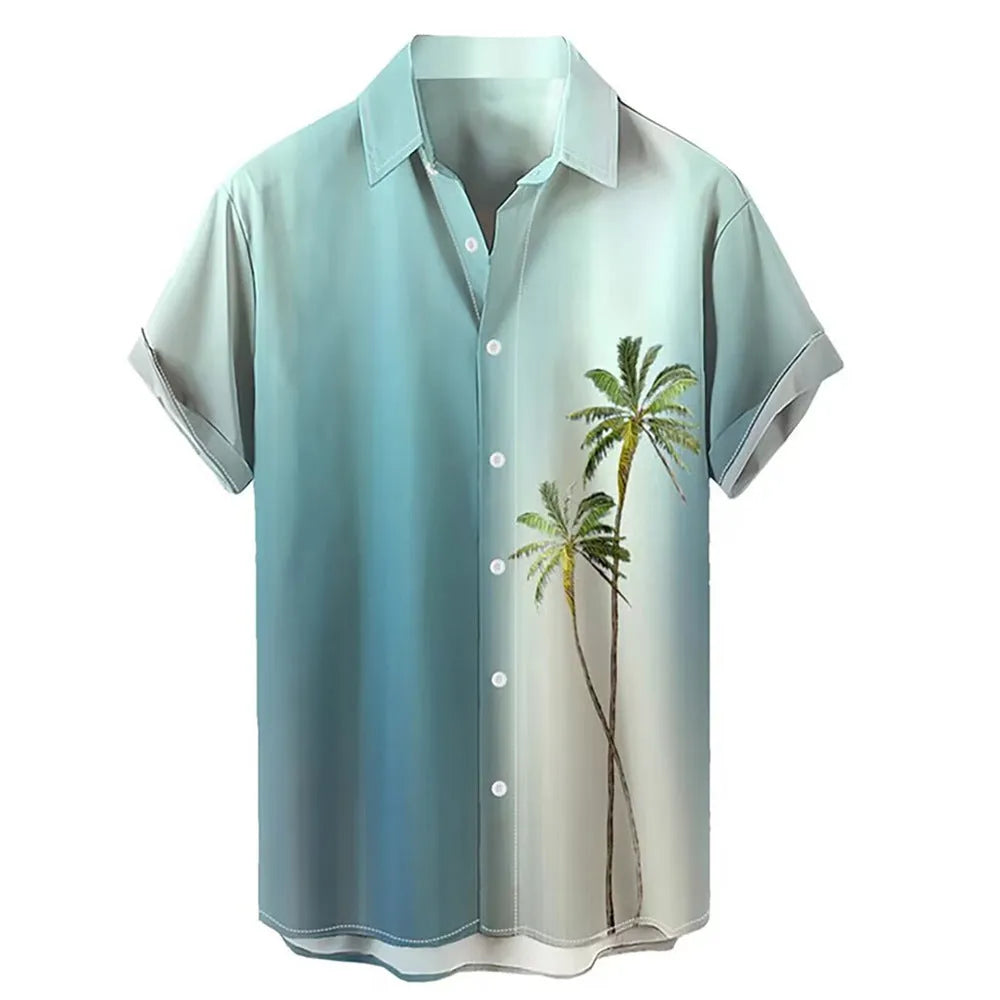 Hawaiian men's shirt with 3D printed pattern, short sleeves and regular fit cardigan style