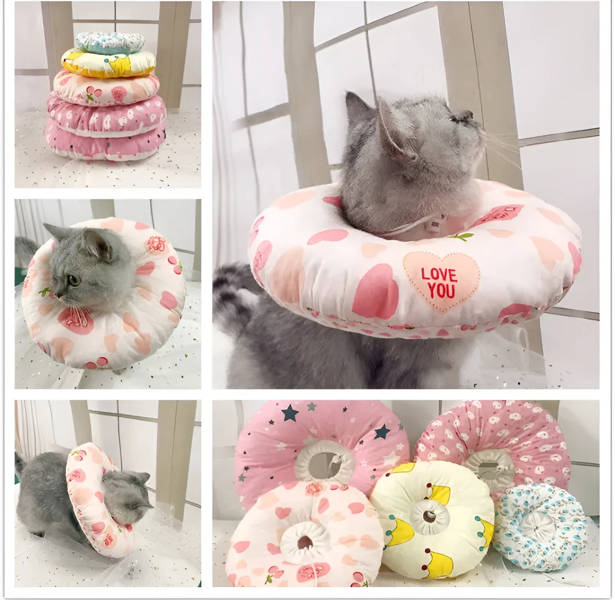 Soft cotton cat collar headgear with princess cartoon print, PP cotton padding, adjustable 10-38cm, 13 colours