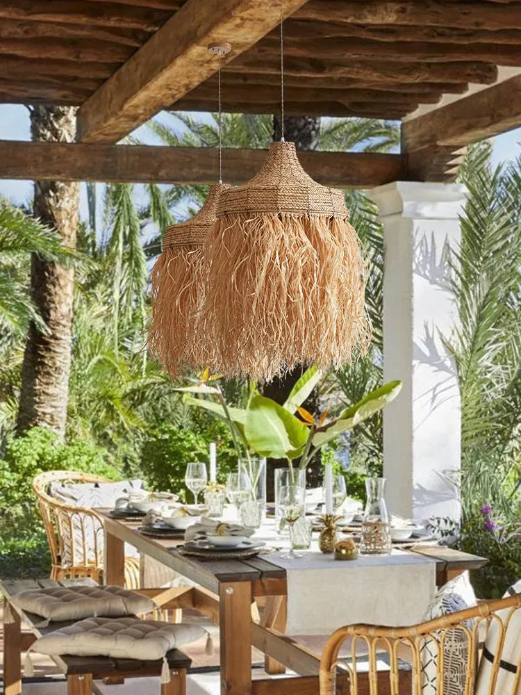 Retro pendant light with 50cm diameter made of woven wild vetch and willow in Southeast Asia style