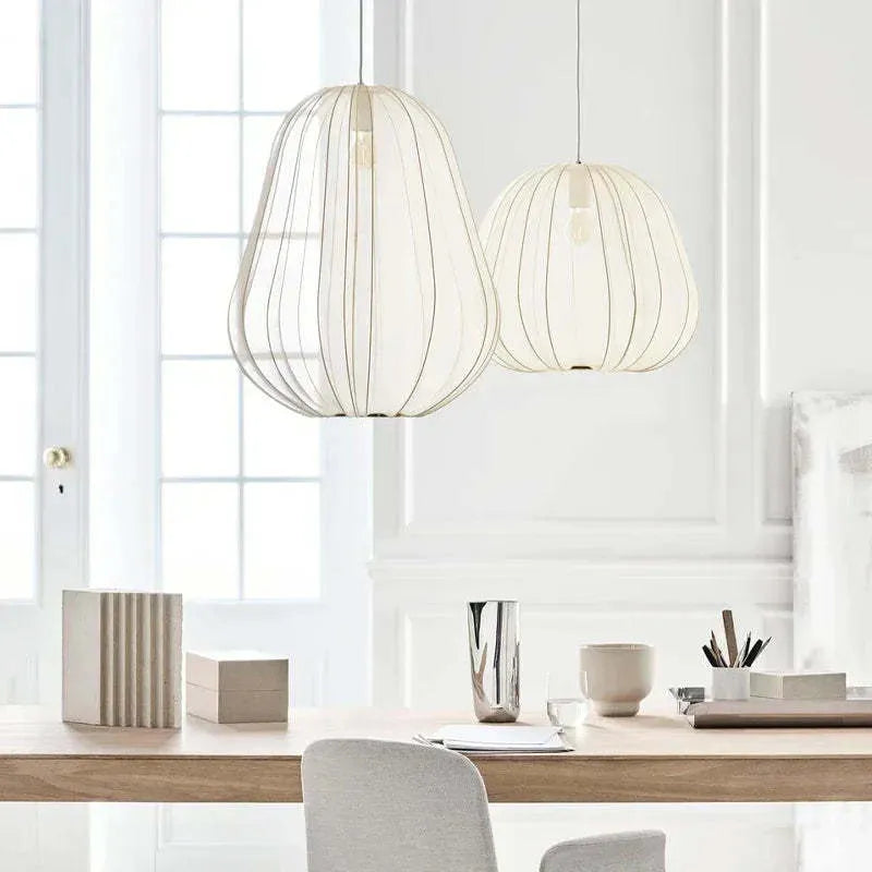 Japanese style net pumpkin ceiling lamp with iron construction in grey blue or white colour options