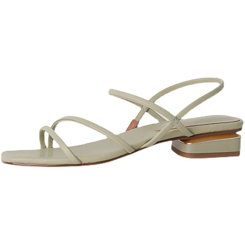 Women's flat strap Roman sandals with square toe in microfiber, shown in green colour