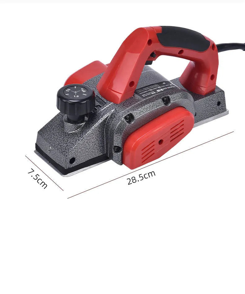 Red desktop electric push planer woodworking tool with aluminium housing