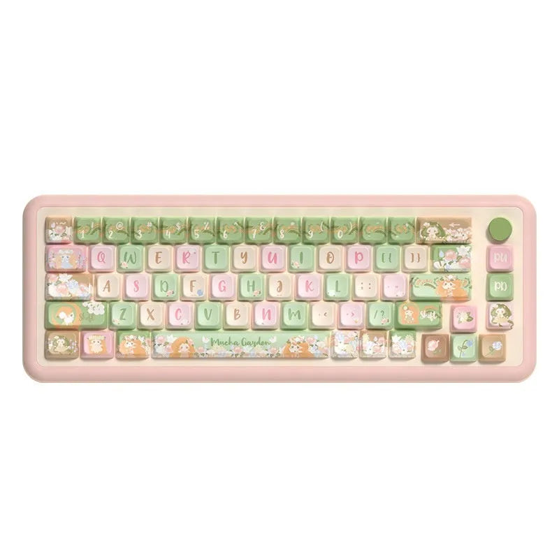 Mu Xia Garden Summer Garden dye-sublimated mechanical keyboard keycap set showing colourful design.
