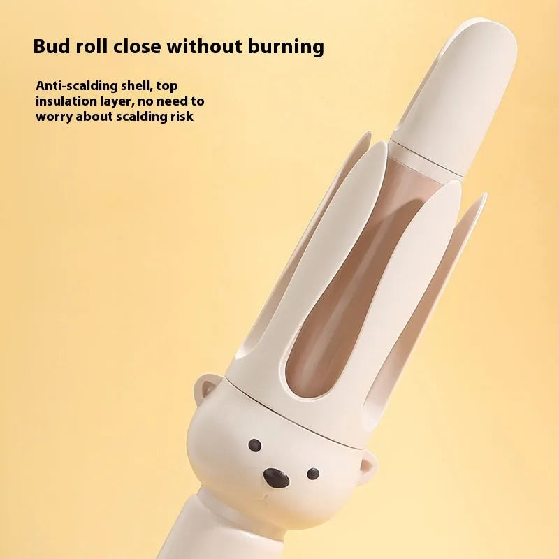Beige anion automatic hair curler with 25mm ceramic barrel and adjustable temperature display