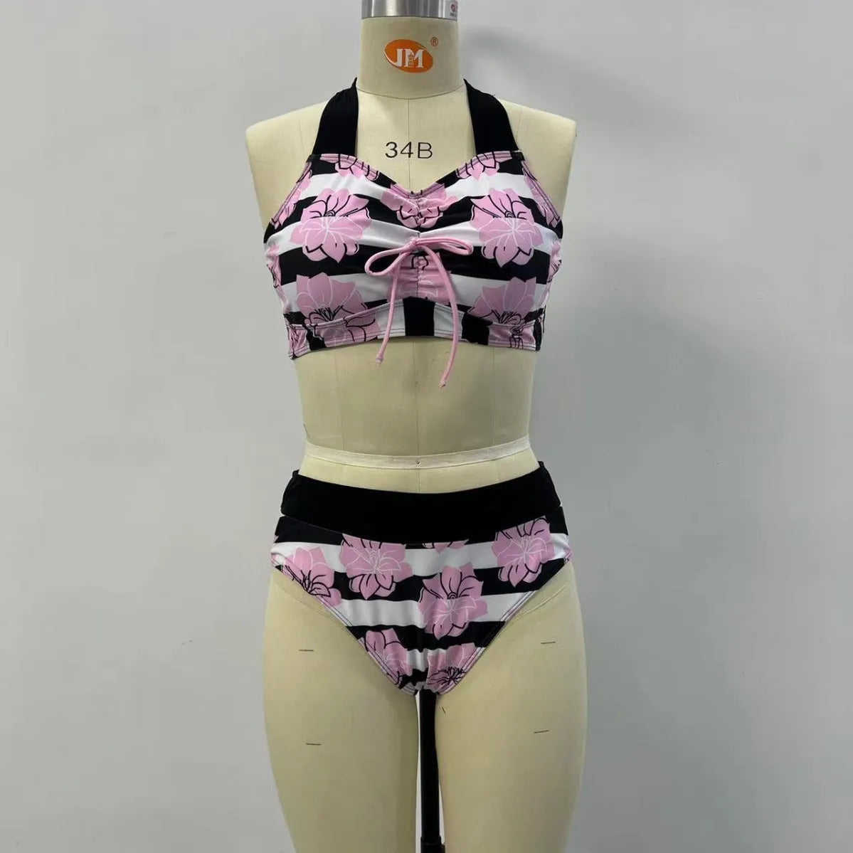 Black women's split bikini with belly coverage design for swimming