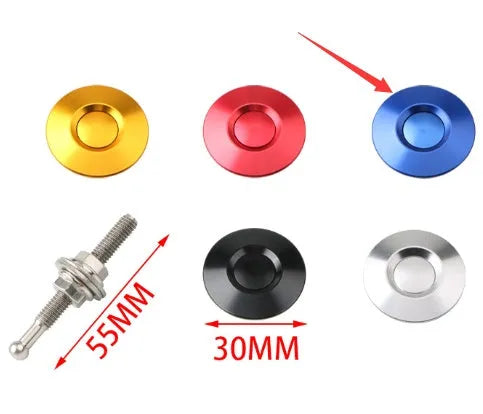30mm diameter aluminium alloy car engine cover lock in silver, black, gold, blue, and red colour options.