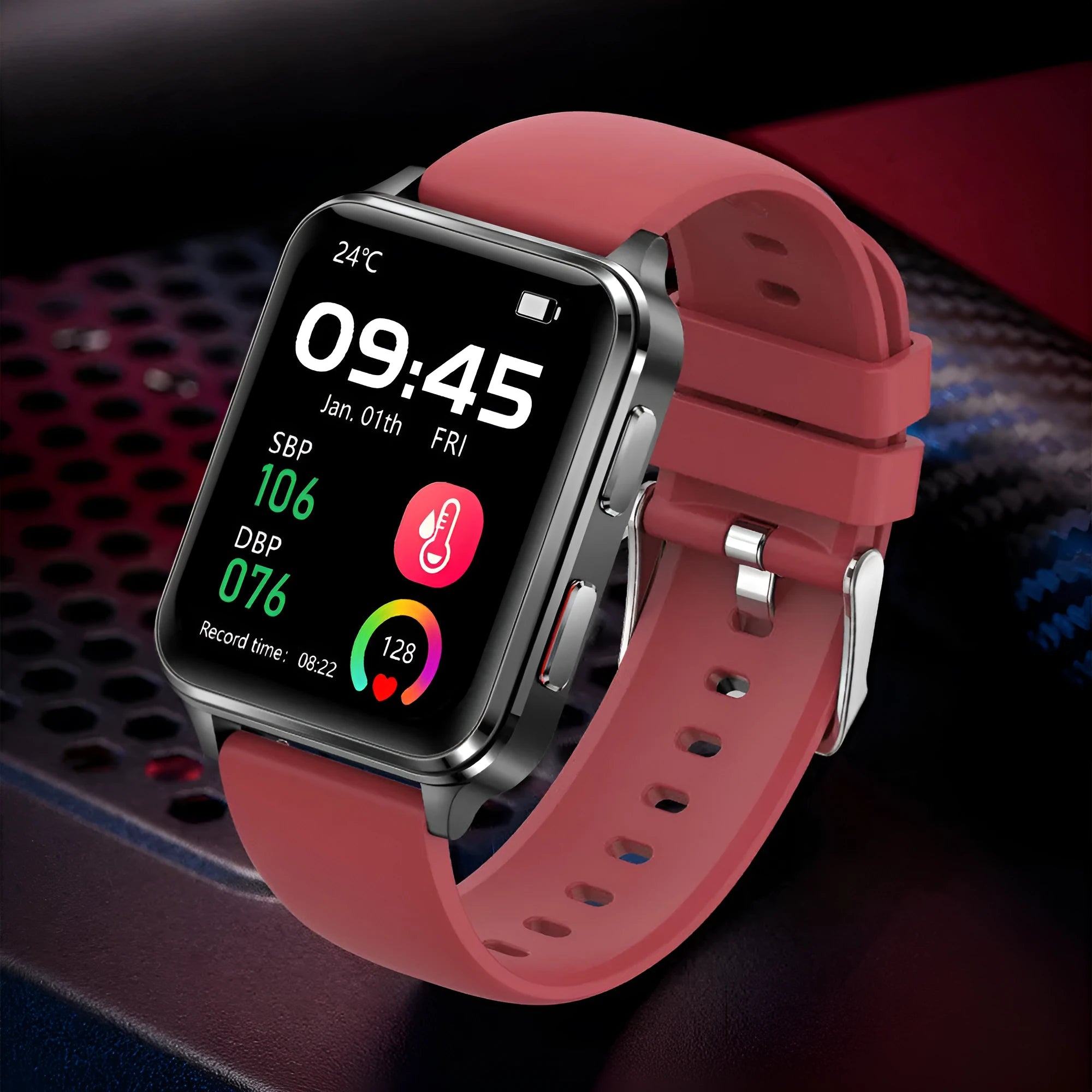 Multi-sport watch with 1.70 inch tempered glass screen and silicone strap in blue, black, red or leather options