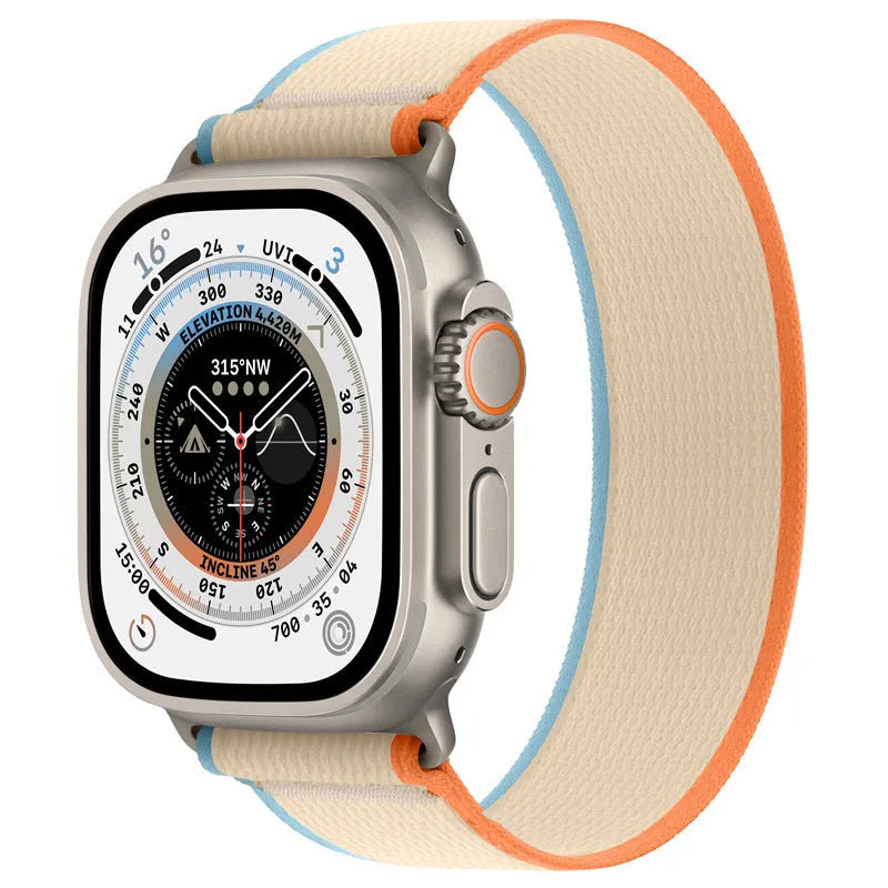 Nylon Apple Watch replacement band with wild diameter single ring in multiple colour options