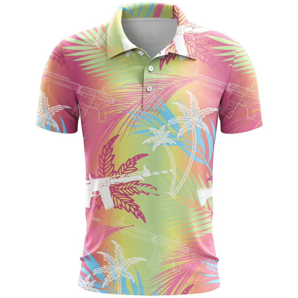 Man wearing a loose 3D printed sports t-shirt in bird eye cloth fabric, showing short sleeves and a colour matching pattern.