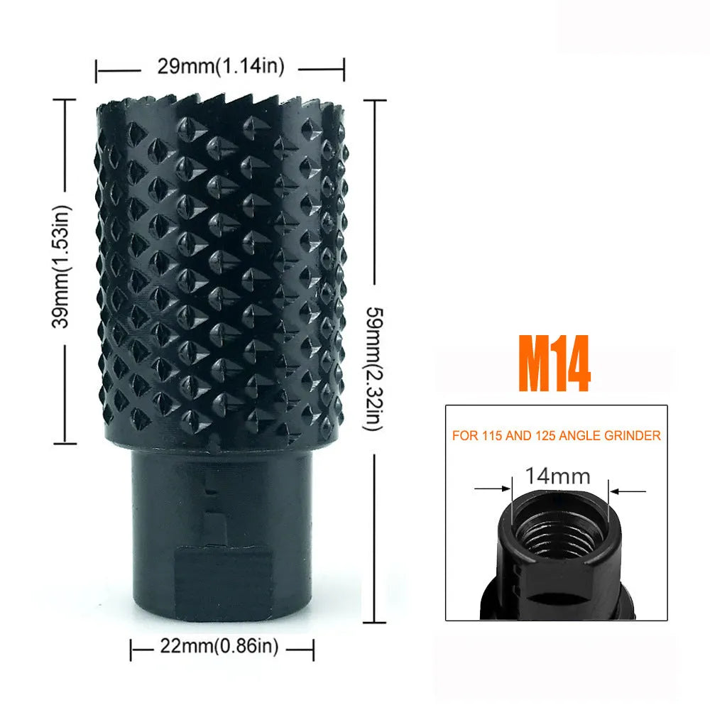 Spherical angle grinder grinding head with M10 and M14 thread compatibility