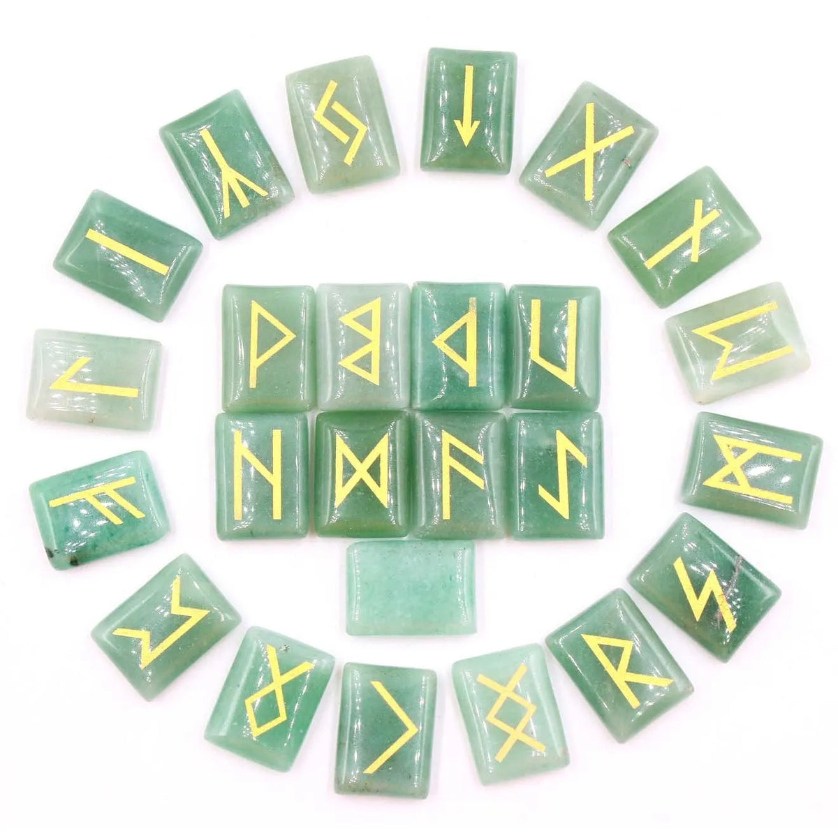 Square crystal rune ornament with THALO lettering and Luen symbol, available in Tigereye and red agate