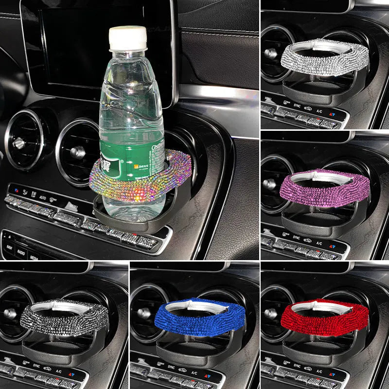 Car interior water cup bracket with rhinestone decoration mounted on air vent
