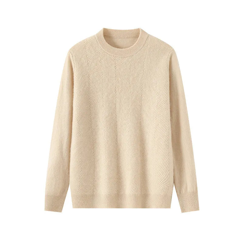 Men's wool round neck pullover sweater in beige, camel, light gray, gray or olive green, long sleeve winter jumper.