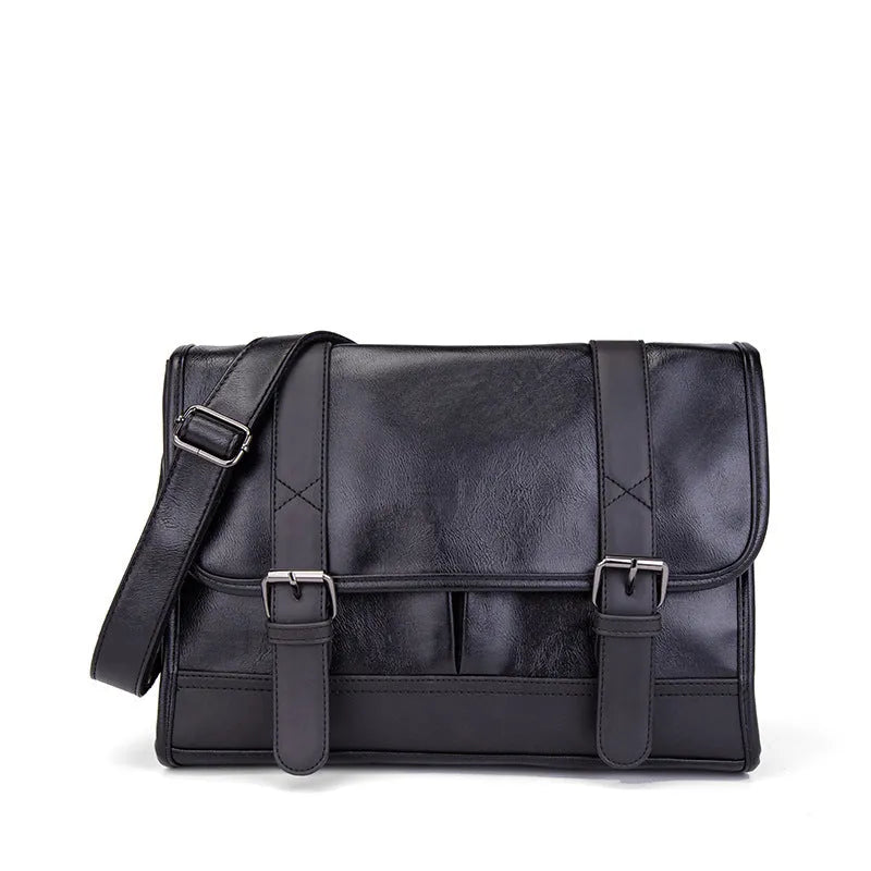 Black Korean-style commuter men's backpack with anti-theft features and decorative stitching