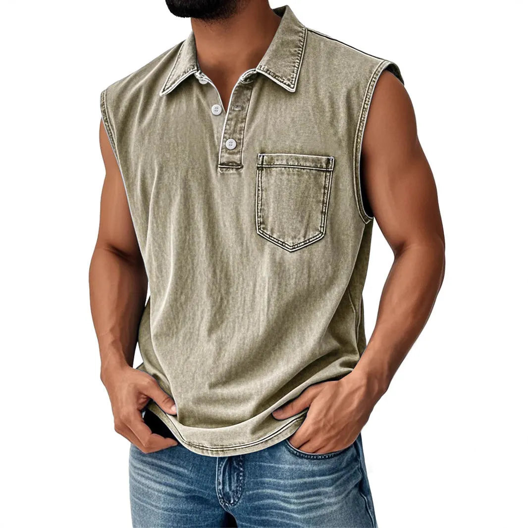 Man wearing a loose-fit short sleeve polo shirt with a colourful 3D digital print design.