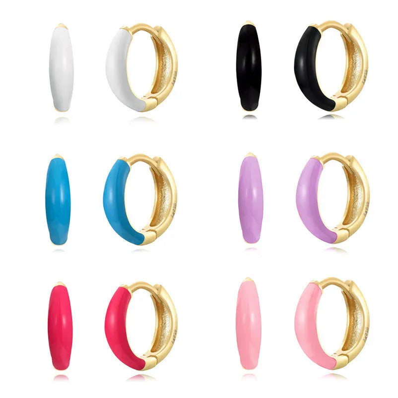 Geometric U-shaped epoxy oval curved earrings in copper with dripping oil finish