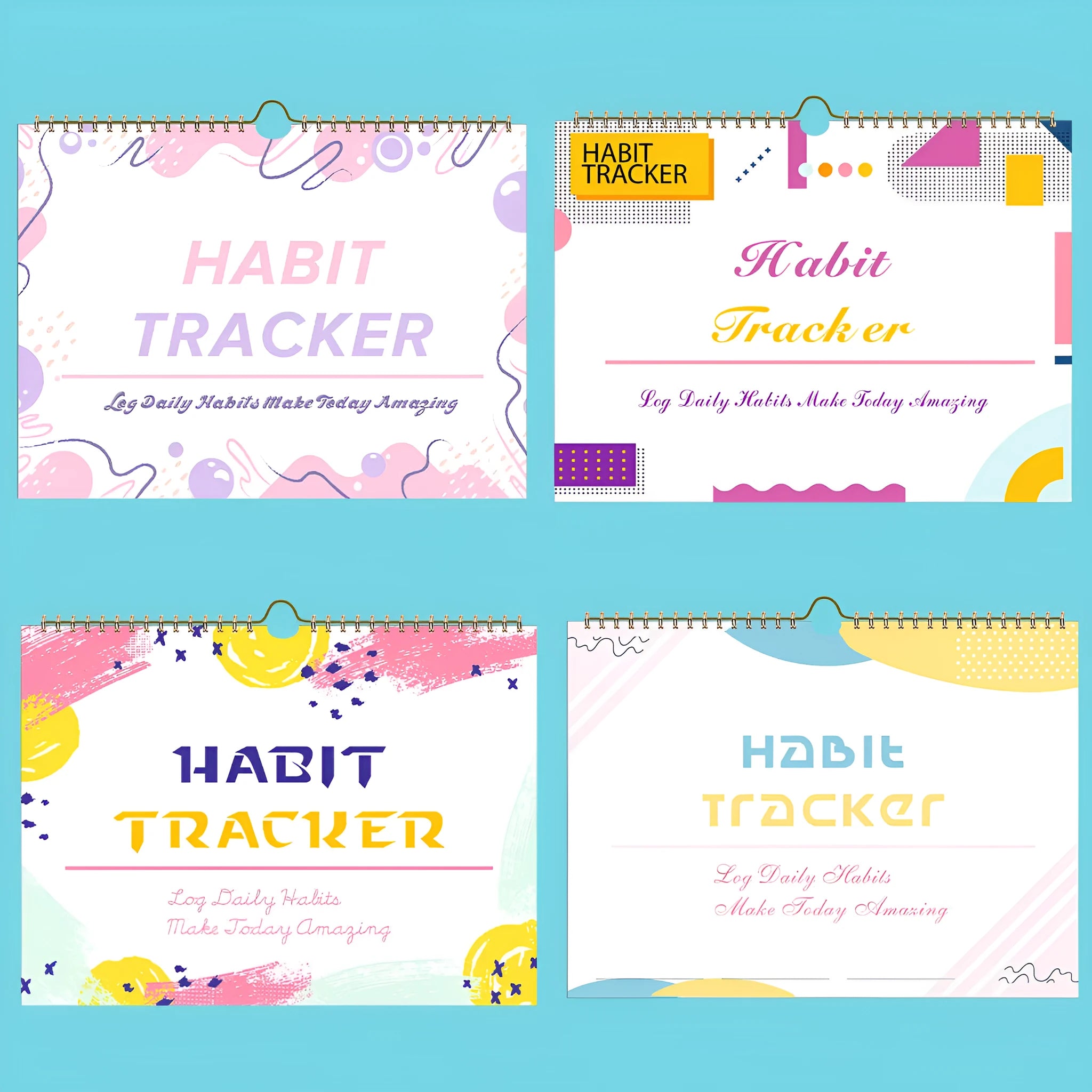 Habit tracking journal notebook open showing planning pages with colour options