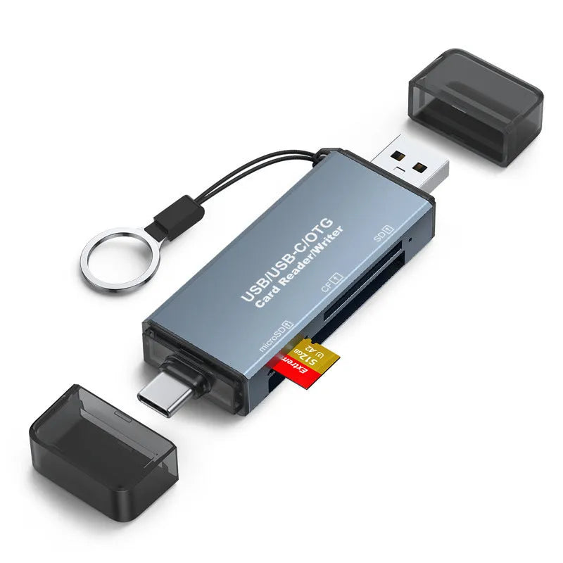 Aluminium alloy CF SD TF three-in-one card reader with USB Type-C interface measuring 9.2cm