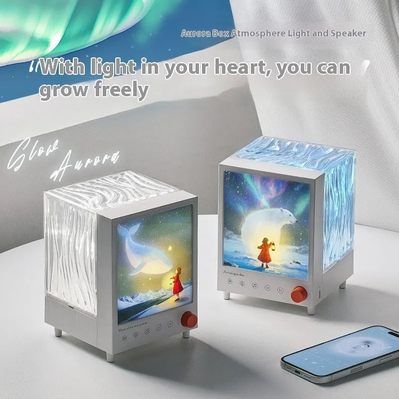 Aurora Treasure Box Star Sea Whale projection lamp with Bluetooth speaker, showing compact design.