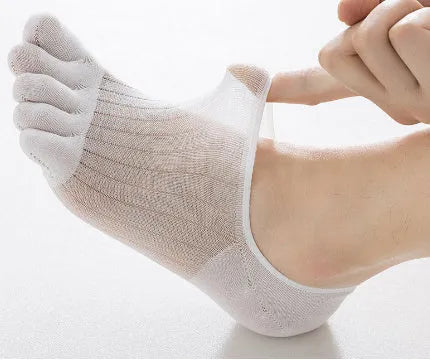 Modal cotton five-finger ultra-thin boat socks in solid colours on a white background.