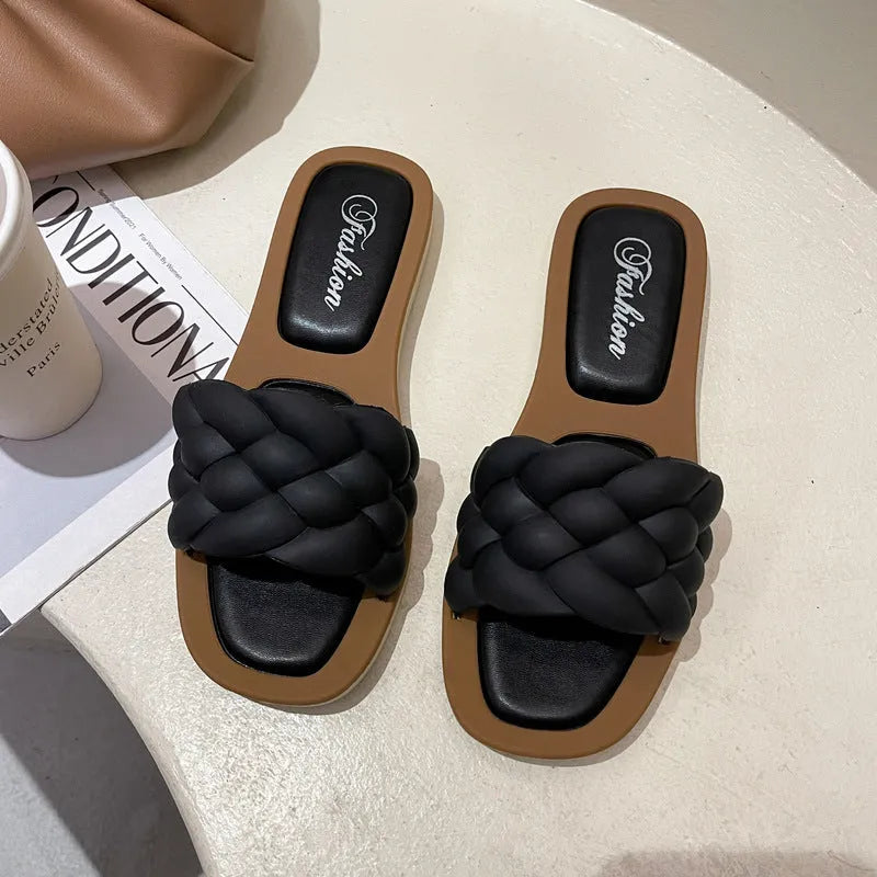 Women's plaid pattern PVC beach sandals with thick anti-skid soles in four colour options