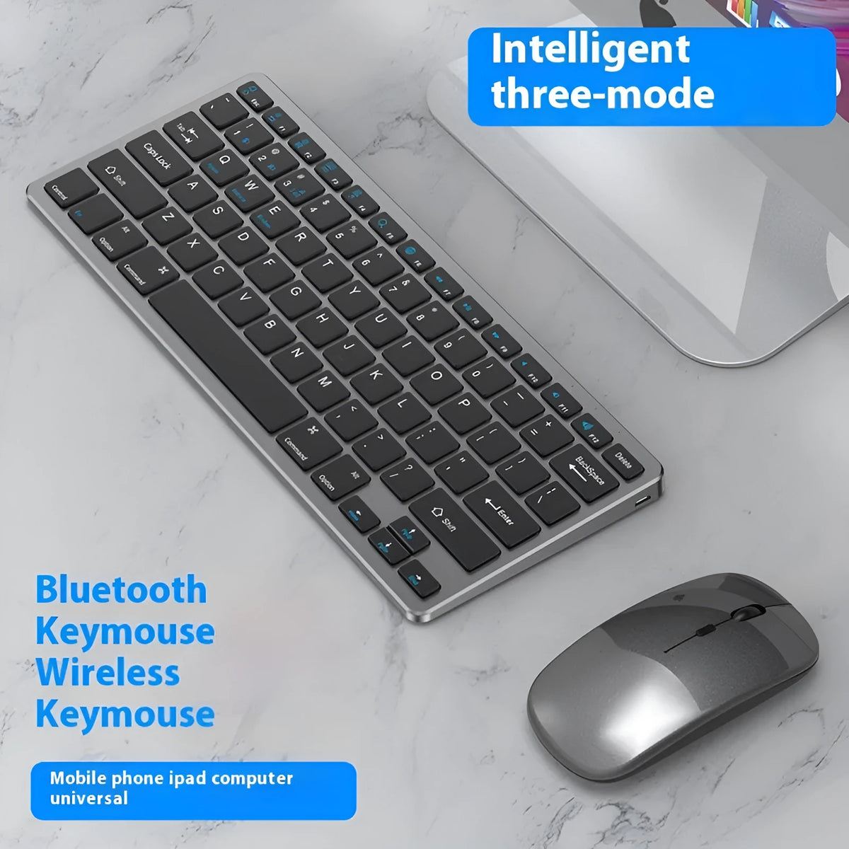 Wireless keyboard and mouse set in ultra-thin design with rechargeable batteries